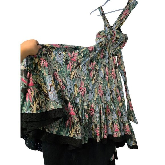 Tropical Print Maxi Dress With Crisscross Straps & Black Lace Trim By Barok - Picture 2 of 15